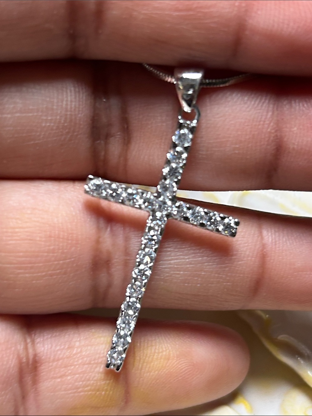 Silver zirconia Cross Pendant Necklace - White/Silver